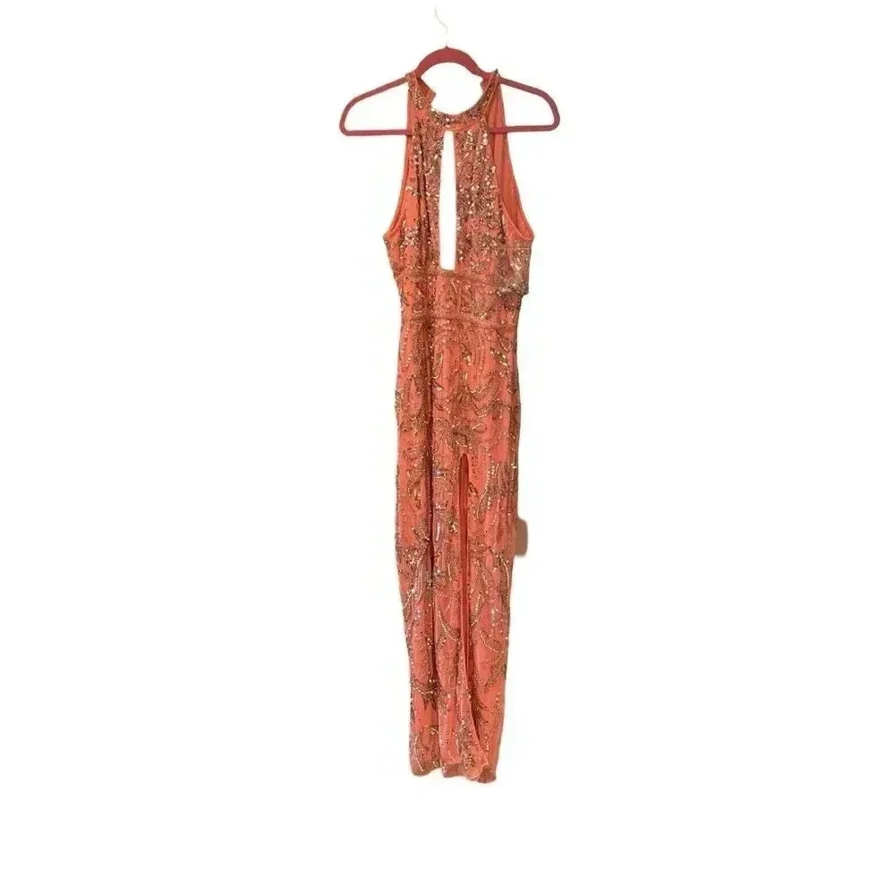 NEW Mac Duggal 6030 Sequin Punge Cutout Back Gown SZ 10 ($598) Coral - Picture 6 of 13